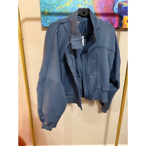 NWT Free People FP Movement Off To The Races Bomber Jacket Zip Up Skyline Blue M - Picture 3 of 8